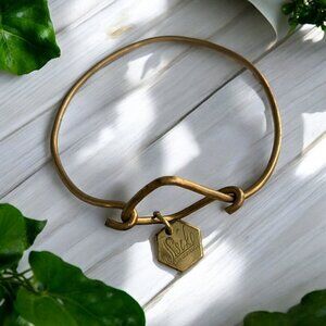 Sseko Designs Brushed Gold Metal Charm Bangle Bracelet Handmade Fashion Jewelry